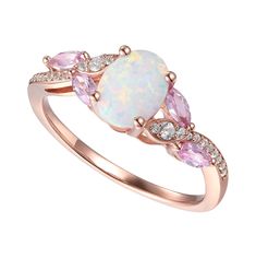 PRICES MAY VARY. Quality Design — Created Opal birthstone ring with Created Pink & White Sapphire accents; Women’s ring set in 14K Rose Gold-Plated Sterling silver offering a modern style Gemstone Rings — Made to the highest standards; Celebrate October birthdays with a Created Opal birthstone ring; Pair with complementing birthstone earrings, bolo bracelets, or necklace Versatile Styling — Elegant and stylish, this ring with pretty pink leaf designs will pair with your favorite LBD or pair of j Opal Wedding Ring With Diamonds, Opal Ballerina Ring, Opal Wedding Accessories, Birthsrone Rings, Pink Tourmaline And Opal Engagement Ring, October Birthstone Rings Tourmaline, Opalescent Pink Sapphire, Opal And Tourmaline Ring, Wedding Rings Pink Sapphire