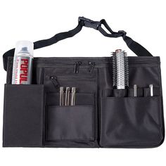 Whether for backstage in theater or TV or for busy photo shoots, this versatile salon design waist apron is essential for professionals hairdressers and amateur makeup artists alike to achieve perfect results in a fast paced environment. Featuring several large slip pockets to hold multiple pump bottles and a large aerosol spray can, as well as 4 brush pockets, 2 smaller slip pockets, and 3 zipper pockets, this apron provides convenient storage options for both makeup artists and hairdressers. A Belt Ideas, Salon Aprons, Hair Salon Tools, Black Cosmetics, Beauty Organization, Waist Apron, Professional Hairstylist, Salon Equipment, Tool Belt