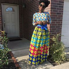 African Ankara Women Veroex Handmade Two Pieces Sets Of Crop Top And Maxi Skirt. Model Is Wearing Size 6. Made With Polycottton Fabric. Contact Me For Any Questions About The Items. Crop Top And Maxi Skirt, Dresses African, Skirt Model, Ankara Print, African Ankara, Top And Skirt, Two Pieces, Ankara, Blue Yellow