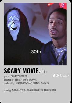 the poster for scary movie 2000 shows two men with masks on their faces, one wearing a black hoodie