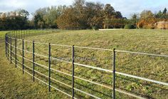 a fenced in field with grass and trees