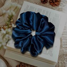 OCEAN MYSTERY- Dark Blue Navy, Soft Silky Satin Scrunchies- Hair Tie - Hair Accessory- Gift For Her Elegant, Shiny, and Soft Scrunchie, For You and Your Loved Ones! Absolutely Wonderful Choice for All Different Hair Styles (Messy Bun, Ponytail, Half-Up Top Knot, Etc..) or Can Also be Worn on Wrist as a Fashion Accessory 100% HANDMADE in USA with Handpicked, High Quality Materials + Time and Dedication ⭐ Hand Wash Only, then Air Dry 4"- 5" (10cm-12cm) in Diameter, One Size Fits All! Hair Styles Messy Bun, Bun Ponytail, Satin Scrunchies, Tie Hair, Scrunchies Hair, Hair Accessories Gift, Blue Sparkles, Cute Packaging, Messy Hairstyles