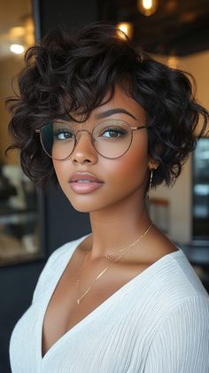 Short Haircuts for Black Women French Bob Black Women, Fro Black Women, Side Part Bob With Bangs, Medium Length Natural Hair Styles, Fluffy Bob Black Women, Big Short Hair, Black Women Short Haircuts, Edgy Bob Haircuts, Bob Hairstyles For Black Women