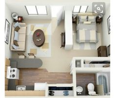 an overhead view of a small studio apartment