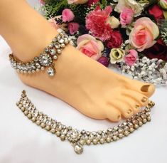 Handmade Anklets With Czech Indian Jewelry Bollywood Indian Jewellery Wedding Bridal Jewelry It is a perfect match with formal attire on special occasions or with casual wearing.  Type :- Anklets Length: 10.5"inches Approx Set Of : 2 Shape - As Shown in Picture Traditional Indian Wedding Jewellery  Slight Colour variations possible due to difference in screen and photograph Bridal Indian Jewelry, Indian Wedding Jewellery, Bridal Indian, Handmade Anklets, Necklace Set Indian, Polki Earrings, Jewellery Wedding, Traditional Indian Wedding, Asian Bridal