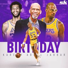 an image of two basketball players and the words birthday kareem aball jabaar