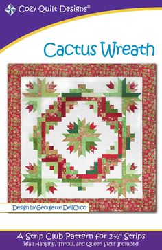 the book cover for cactus wreath, featuring a red and green quilting pattern on it