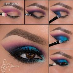 Heres a tutorial asked for by @ilianawadkins and by @elymarino using Motives! 1.Begin by applying "2am" (Sugarpill) slightly above the crease! (to get that clean edge you can use a piece of scotch tape in the outer corner of the eyes or go back with makeup remover and a Qtip when the look is finished 2.For a cut crease, map ou Extreme Make-up, Maquillage Yeux Cut Crease, 80s Makeup, Purple Eye Makeup, Eye Makeup Pictures