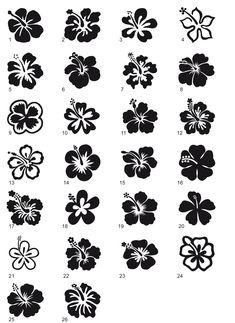 an image of flowers that are black and white in different sizes, with numbers on each side