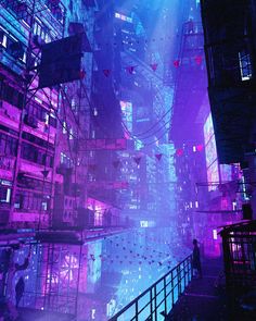 an image of a city at night with neon lights