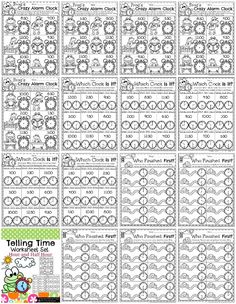 the telling time worksheet is shown in black and white with flowers on it