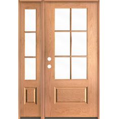 a wooden door with glass panels and sidelights