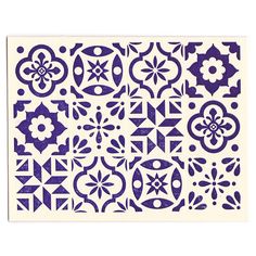 a blue and white tile design with geometric shapes in the center, on a white background