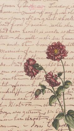 an old handwritten letter with flowers on it