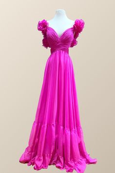 Pink Ruffled Evening Dress For Gala, Flowy Pink Chiffon Evening Dress, Empire Waist Ruffle Evening Dress, Pink V-neck Evening Dress With Ruffles, Evening Dresses With Ruffles And Empire Waist, Pink Chiffon Evening Dress For Cocktail, Fitted Pink Evening Dress With Ruffles, Pink Chiffon Cocktail Evening Dress, Pink Chiffon Evening Dress For Gala