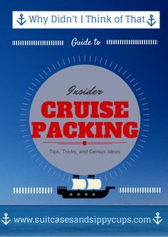 the cruise packing guide is shown in red and blue, with an image of a boat on