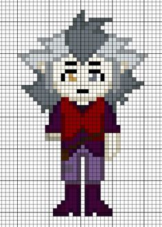 a pixellated image of an old man wearing a red shirt and purple pants