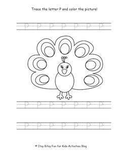 trace the letter p and color the picture worksheet for kids to practice handwriting