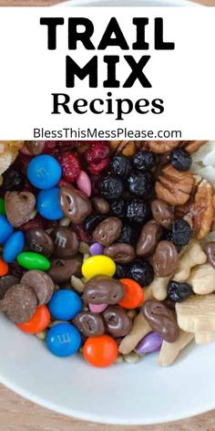 trail mix recipe in a white bowl with text overlay