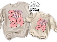 Happy New Years 2024 Pink Matching Mom Kids Shirts NYE Sweatshirts - Squishy Cheeks Retro New Years, Ribbed Knit Bodysuit, Happy New Years, New Years Shirts, Matching Mom, Ring In The New Year, Matching Sweaters, Girl Closet, Bubble Romper