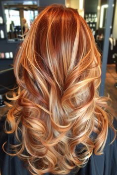 Orange Blonde Balayage, Blond Hair With Red Underneath, Dimensional Strawberry Blonde Balayage, Strawberry Blonde Highlights On Red Hair, Red And Blonde Curly Hair, Auburn Blonde Highlights, Dark Copper Hair With Blonde Highlights, Auburn Hair Blonde Highlights, Red Hair With Balayage