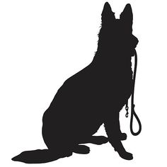 a black and white silhouette of a dog with a leash on it's neck