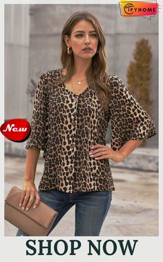 Leopard Print Button Down Blouse Summer Chiffon Blouse, Leopard Blouse, Work Meeting, Half Sleeve Blouse, Meeting Friends, Maxi Dress Cocktail, Plant Flower, Summer Blouses, Chiffon Shirt