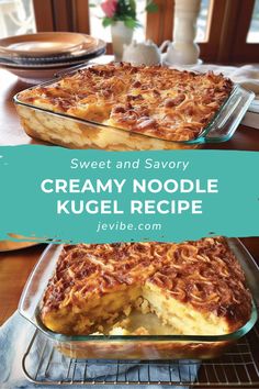 Irresistible Creamy Noodle Kugel Recipe - Sweet and Savory Delight! #BreakfastRecipes #MorningMeal #BrunchIdeas
#HealthyBreakfast Sweet Noodles Dessert, Savory Kugel Recipes, Noodle Kugel Jewish, Best Noodle Kugel Recipe, Savory Noodle Kugel Recipe, Sweet Noodle Kugel Recipe, Kugel Recipes, Noodle Kugel Recipe