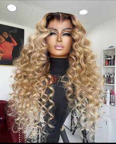 Long Blonde Curls, Blonde Curly Wig, Hair Wigs For Women, Blonde Hair Looks, Curly Lace Front Wigs, Synthetic Lace Wigs, Lace Front Human Hair, Front Lace Wigs Human Hair, Wigs For Women