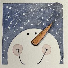 a drawing of a snowman with a carrot on his nose and the words happy new year written below it