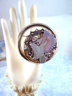 Recycled LAUREL BURCH DOVES Brooch Pin-2 1/8" Diameter-Silver Gold Handmade Fashion Jewelry, Gold And Silver, Brooch Pin, Brooches, Silver Gold, Vintage Jewelry, Printing On Fabric