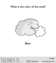 a cartoon cloud with the caption, what is the color of the wind?