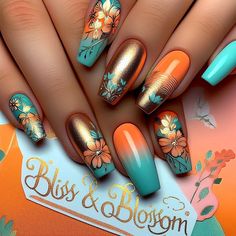 Tropical Fall Nails, Fancy Fall Nail Designs, Fall Birthday Nail Ideas, Luminary Nails, Extra Birthday Nails, Birthday Nails Ideas, Hawaiian Nails, Guatemala Wedding, Classy Baddie Nails