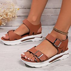 Eco Metal Buckle Platform Sandles Summer High Heels, Orthopedic Sandals, Gladiator Shoes, Brown Wedge Sandals, Rhinestone Flats, Black Wedge Sandals, Wedge Heel Sandals