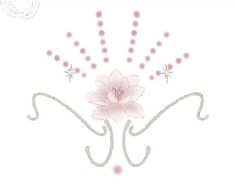 a pink flower is in the center of a white background with stars and swirls