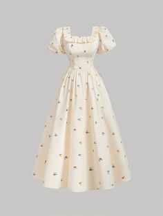 Vintage Princess Aesthetic Dress, Dress Inspo Casual, Vintage Dresses Aesthetic, Formal Cottagecore, Vintage Cottagecore Dress, Vintage Dress Short, Elegant Cotton Dress, Floral A Line Dress, Garden Dresses