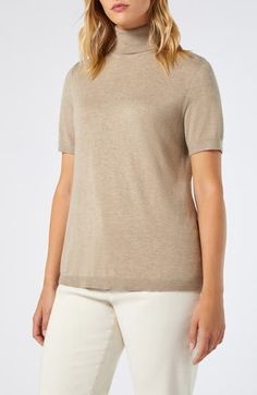 Enjoy the warmth and sophistication of this short-sleeve turtleneck sweater elevated in a luxe cashmere-kissed blend. Turtleneck Short sleeves 65% viscose, 32% polyamide, 3% cashmere Hand wash, dry flat Imported Camel Sweaters, Striped Turtleneck, Womens Cashmere, Wool Turtleneck, Beige Sweater, Short Sleeved Sweaters, Red Sweaters, Cashmere Sweaters, Turtleneck Sweater