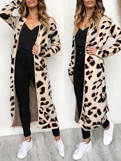 Leopard Print Cardigan Outfit, Print Cardigan Outfit, Long Sweater Jacket, Cheetah Cardigan, Fall Fashion Coats, Cardigan Outfit, Leopard Print Cardigan, Leopard Sweater, Cardigan Outfits