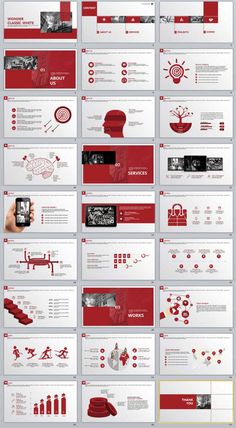 a bunch of red and white powerpoint presentation templates