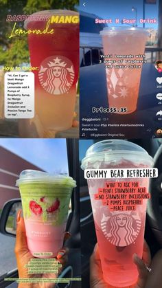 the starbucks drink has been made with pink and green liquid, but it is also red