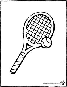 a black and white drawing of a tennis racket with a ball on it's back