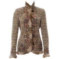 Rare, Museum Quality Oscar de la Renta Boucle Jacket Designer size 6 ( please check measurements) F/W 2004 Collection Rich Embellished and Embroidered, Rabbit Fur Trim, Decorative Horn Buttons. 85% Wool, 10% Mohair, 5% Polyamide Measurements: Length - 26 inches, Sleeve - 25 + fur, Bust - 34 inches. Made in Italy. Excellent Condition. Last picture show Oscar de la Renta wife wearing the same jacket. Same jacket with matching skirt available also in size 6. " Luxury to me is not about buying expen Hollister Style, Laura Bush, Nancy Reagan, Vintage Clothes Women, Boucle Jacket, Couture Mode, Evening Jackets, Embroidered Jacket, Rabbit Fur