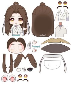 the paper doll is made to look like an anime character with long hair and brown eyes