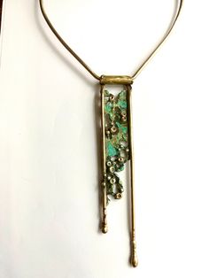 This Art Deco style bronze necklace with a nice green/blue patina is great on its on or layered!  approximately 6" long on the chest  Lays approximately 15" around the neck **all necklaces are handmade with no molds or anything so each one will have the slightest variations in erosion and color! Bronze Necklace, Bib Necklaces, Art Deco Style, Style Art, Deco Style, Art Deco Fashion, Aura, Patina, Blue Green