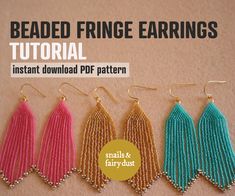 three pairs of beaded fringe earrings with text overlay that reads, beaded fringe earrings