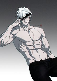 an anime character with white hair and no shirt