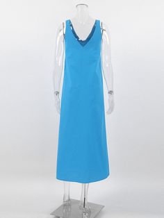 Washing instructions: Hand Wash Composition: Cotton Designer Style ID: FP09786867 Chic Blue Sleeveless Dress For Beach, Blue V-neck Sleeveless Summer Dress, Chic Blue Sleeveless Dress For The Beach, Blue Sleeveless Maxi Dress For Summer, Blue Sleeveless Dress For Vacation, Chic Blue Sleeveless Pleated Dress, Chic Blue Sleeveless Maxi Dress, Blue V-neck Sleeveless Dress For Spring, Summer Sleeveless Blue Maxi Dress