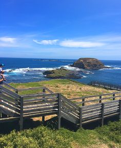 two wooden benches overlooking the ocean on a sunny day