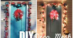 diy christmas wreath and wreath decoration on the front door