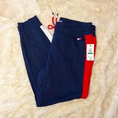 New With Tags! Tommy Hilfiger Sweatpants. Navy, Red And White. From Pet Friendly, Smoke Free Home. Tommy Hilfiger Cotton Bottoms For Loungewear, Tommy Hilfiger Sweatpants, Tommy Hilfiger Pants, Pet Friendly, Pant Jumpsuit, Red And White, Tommy Hilfiger, Color Blue, Sweatpants